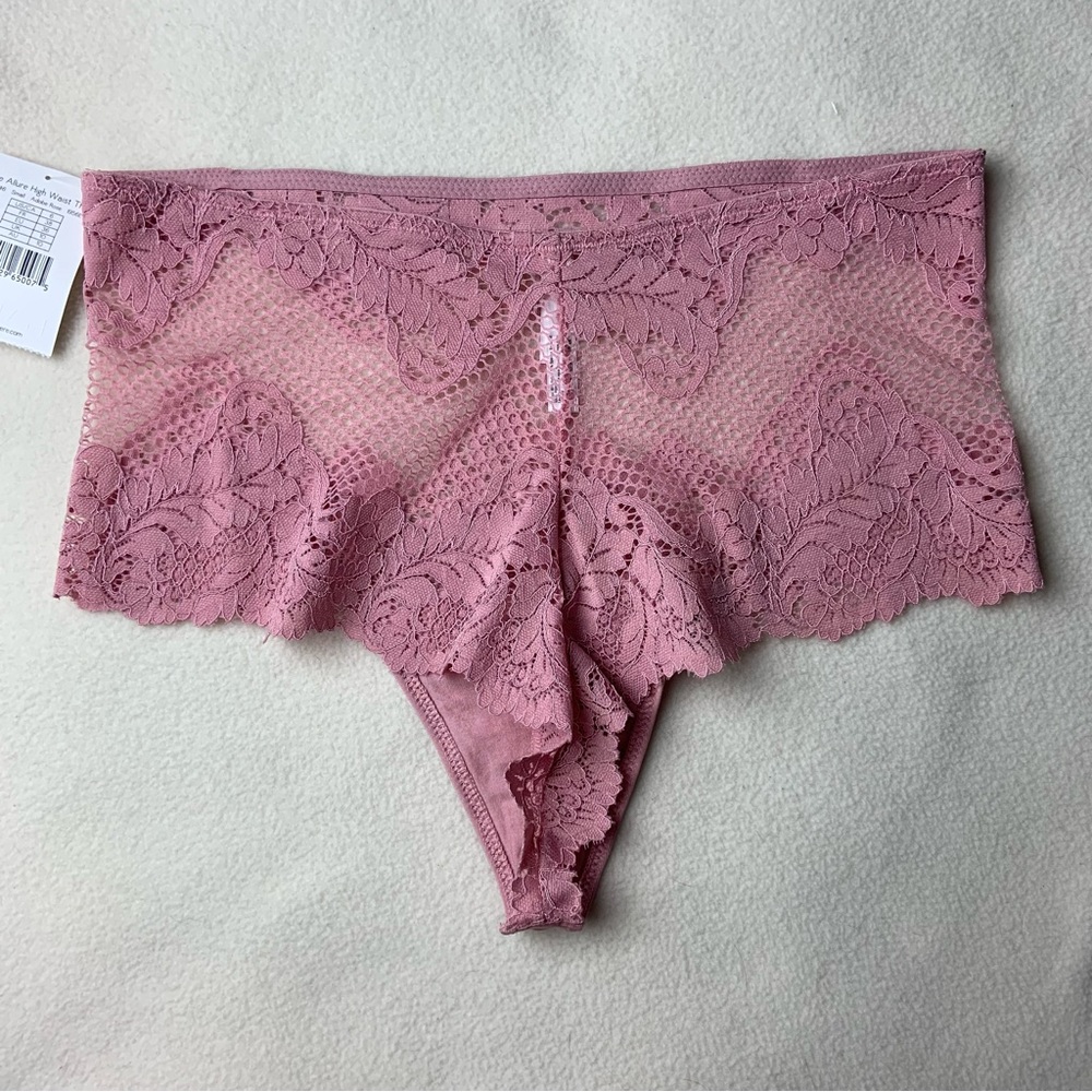 NWT New Le Mystere Lace Allure High Waist Thong Panties in Adobe Rose - Picture 3 of 4